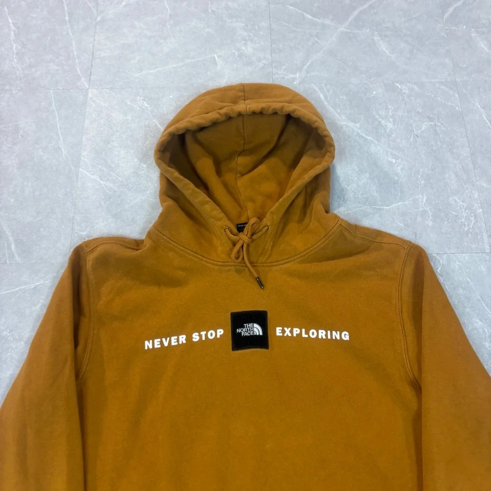 The North Face Mens Never Stop Exploring Box Logo Hoodie Mustard Yellow Medium